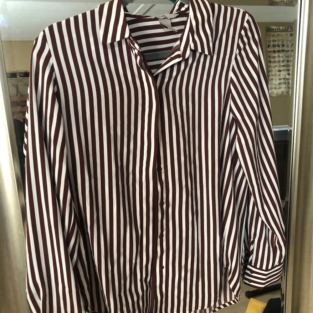H&M Brown And White Striped Blouse